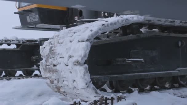 Big Caterpillar Track Large Construction Machinery Moves White Snow Somewhere — Stock Video