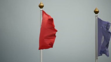 renkli bayraklar sallayarak üzerinde beyaz direkleri