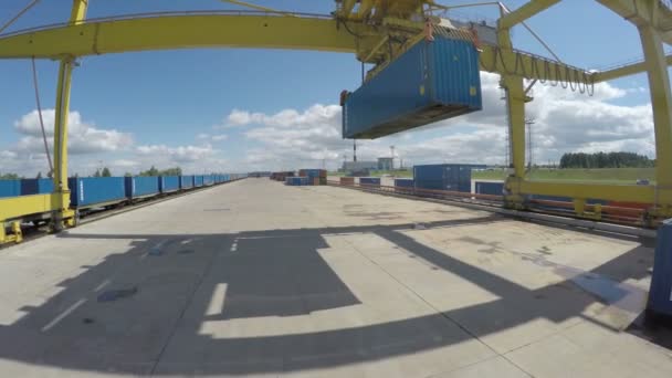 Turmdrehkran hebt Container an — Stockvideo