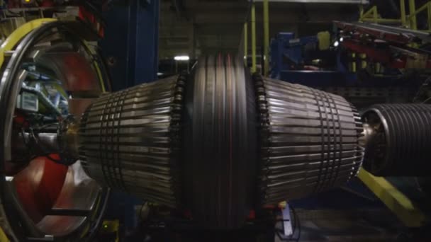 Camera Shows Huge Automated Equipment Rotates Producing Large Black Tires — Stock Video