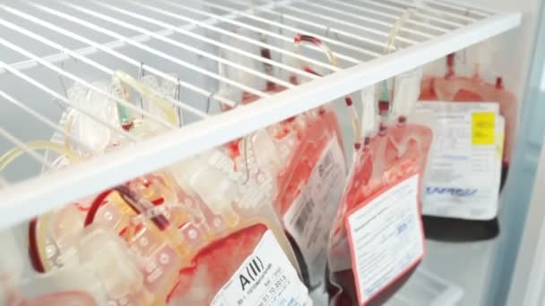 Packs with donor blood lines — Stock Video