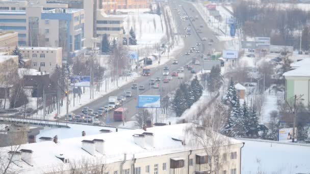 Kazan Tatarstán Rusia Febrero 2017 Vista Aérea Amplia Avenida Central — Vídeos de Stock