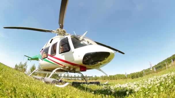 Kazan Tatarstan Russia September 2017 Closeup Modern White Helicopter Landed — Stock Video