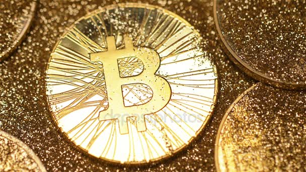 Stín Makro Skryje Pomalu Slavné Úžasné Zlaté Bitcoin Reálný Model — Stock video