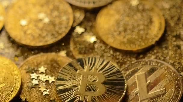 Makró Izzó Ragyogó Bitcoin Igazi Modell Leesik Aver Fel Ragyog — Stock videók