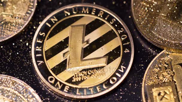 Macro Sparkles Fall Real Litecoin Model Made Digital Currency Which — Stock Video