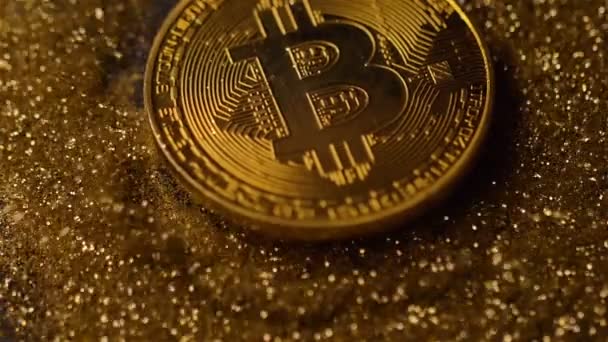 Macro Moeda Extraída Feita Pelo Sistema Pagamento Bitcoin Dando Oportunidade — Vídeo de Stock