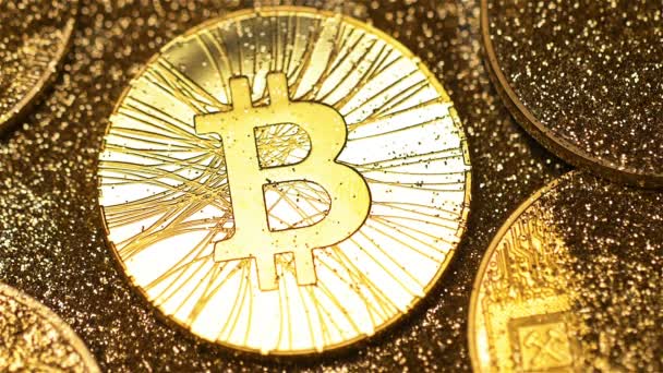 Jasné Světlo Ray Makro Přesune Kromě Slavných Drahých Bitcoin Reálný — Stock video