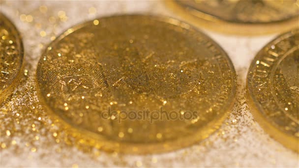 Macro Magnifiques Scintillements Éparpillés Pièces Minées Appartenant Nouvelle Génération Litecoin — Video