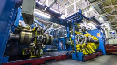 makine güçlü şirket bina büyük mavi lastik yakın zaman atlamalı arka görünümü insanların çalışma