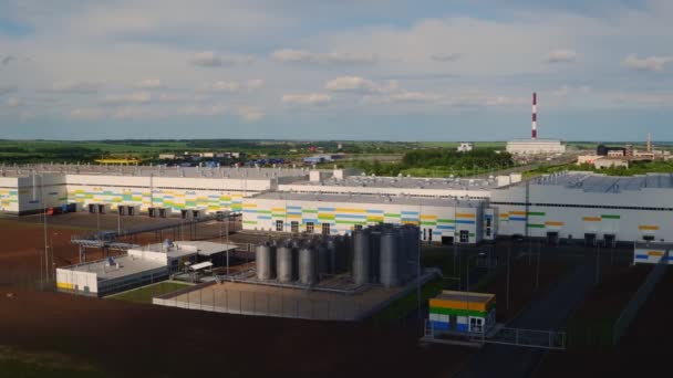 Cisterns near fertilizer production plant bird eye view — Stock Video