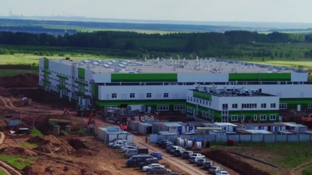 Estaleiro de construção de nova planta de produção vista aérea — Vídeo de Stock