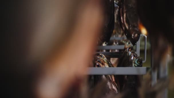 crémaillères passées avec séchage du poisson en atelier de transformation 