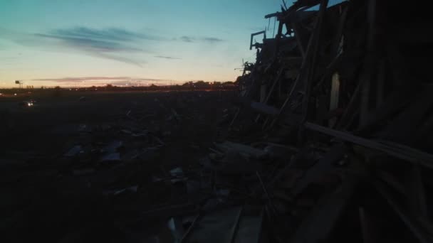 Demolition site of dangerous hockey stadium in evening — Stock Video
