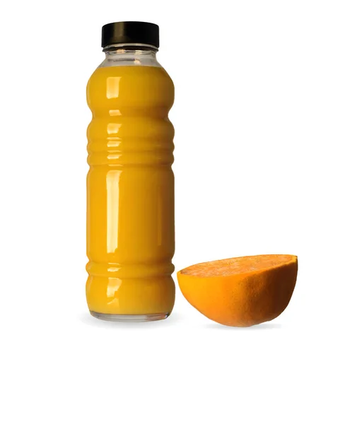 Zumo de naranja, botella, fruta, aislado en blanco — Foto de Stock