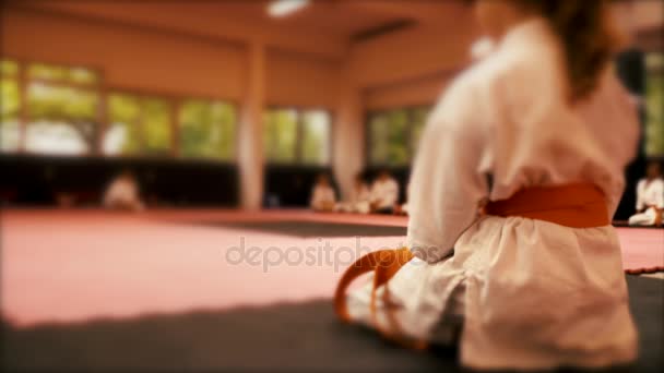 Desenfocado desenfoque, personas, entrenamiento de karate - kata — Vídeos de Stock