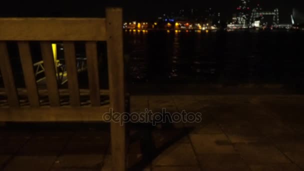 Escena nocturna con tráfico de barcos y coches en Rotterdam, Países Bajos — Vídeos de Stock