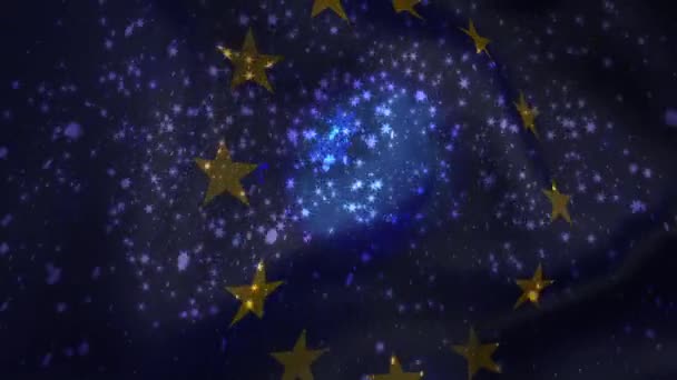 Fundo Natal Flocos Neve Queda Europa Bandeira Eurpoe Feliz Ano — Vídeo de Stock