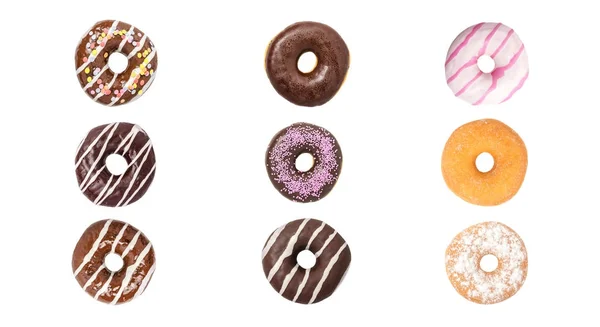 Ställ in Donuts på vit — Stockfoto