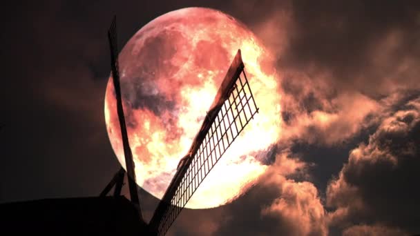 Belle Silhouette Moulin Vent Sur Ciel Spectaculaire Orageux Halloween Contexte — Video