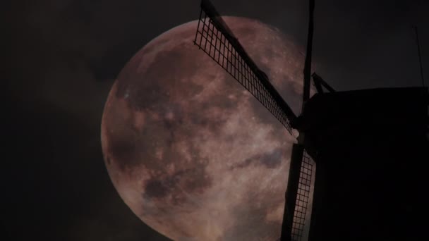 Güzel Yel Değirmeni Siluet Dramatik Fırtınalı Gökyüzü Üzerinde Cadılar Bayramı — Stok video
