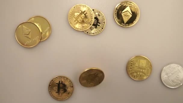 Bitcoins Cripta Moeda Troca Bitcoin — Vídeo de Stock