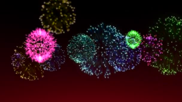 Яркий Праздничный Фейерверк Тёмном Фоне Прекрасные Вспышки Фейерверков Небе — стоковое видео