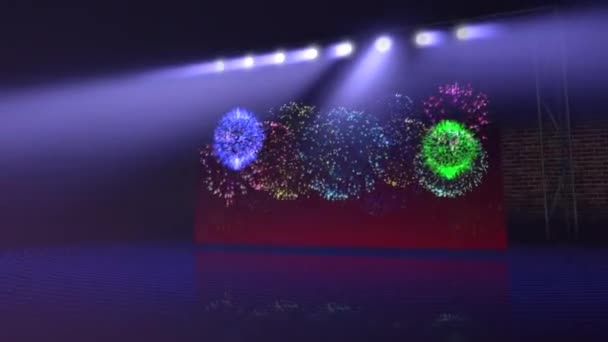 Ευτυχισμένο Νέο Έτος Animation Κείμενο Λάμψη Πυροτεχνήματα Στο Νυχτερινό Ουρανό — Αρχείο Βίντεο