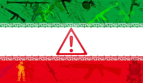 Skjutvapen siluett på Iran flagga bakgrund. Illustration — Stockfoto