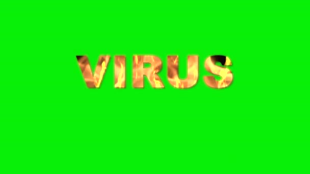 Virus Pálení Textový Symbol Horkém Ohni Zeleném Pozadí — Stock video