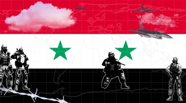 Illustratie Voor Oorlog Syrië Gewapende Mensen Soldaten Militanten Vallen Aan — Stockfoto