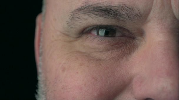 Makro Nahaufnahme Alter Männer Braune Augen Menschliches Auge Wimpern Augenlid — Stockvideo