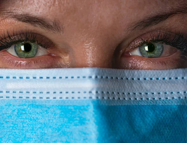 Tired Doctor Mask Looks Camera Close Selective Focus — Stock Photo, Image