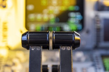 Cockpit of a passenger plane. View from the cockpit during the flight of a passenger aircraft. clipart