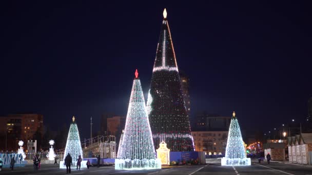 Timelapse Christmas Tree Fireworks Samara Russia Preparation New Year Celebration — Stock Video