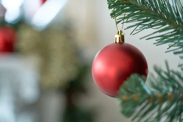 Humor de Natal, árvore de Natal, festas alegres. Caixa de presente de Natal, fundo borrado, bokeh . — Fotografia de Stock