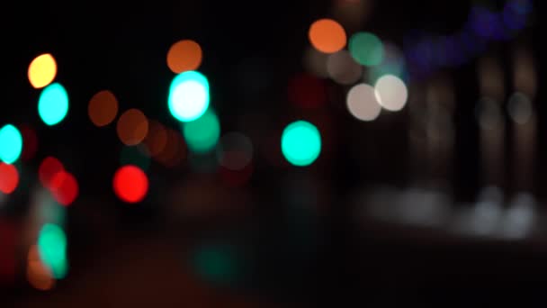 Wazig Bokeh Verkeer Weg Nachts Een Grote Stad December Avond — Stockvideo