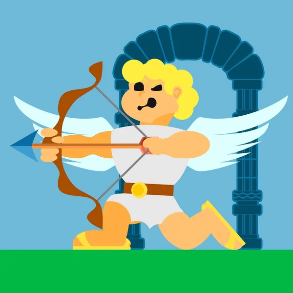 Ange volant Cupidon avec un arc vecteur icônes plates — Image vectorielle