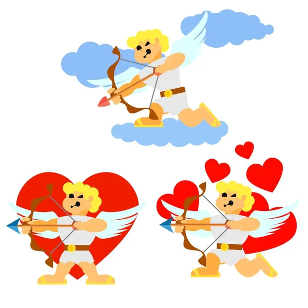 Angel Cupid takes aim from a bow — Stock Vector