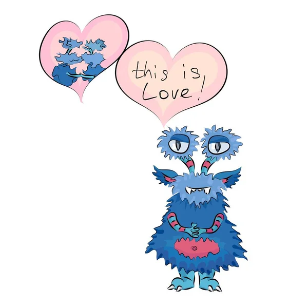 Funny love Blue Monster — Stock Vector