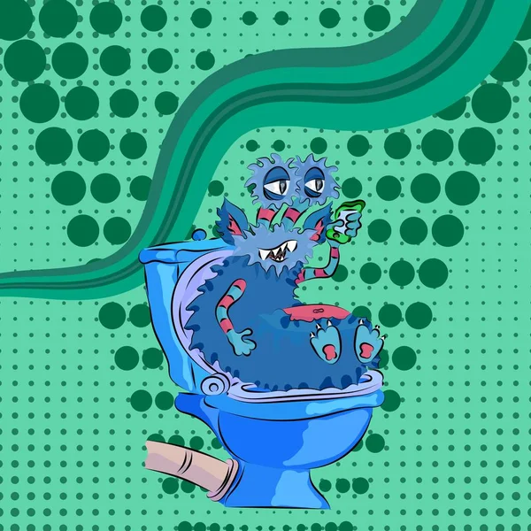 有趣的怪物坐在厕所绿色波普艺术 — 图库矢量图片