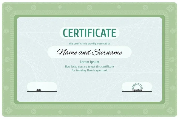 Diploma de certificado verde para educação — Vetor de Stock