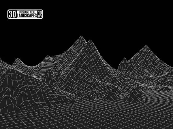 Futurista en blanco y negro 3d mapa marco paisaje moun — Vector de stock