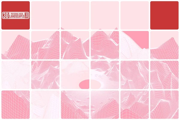 网格山风景平铺镶红色粉红色抽象 — 图库矢量图片