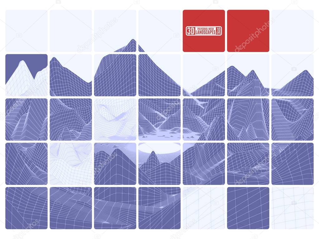 purple abstract background grid polygonal mountains with red ins