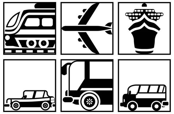Svart och vit vektor ikoner av alla typer av transport — Stockfoto