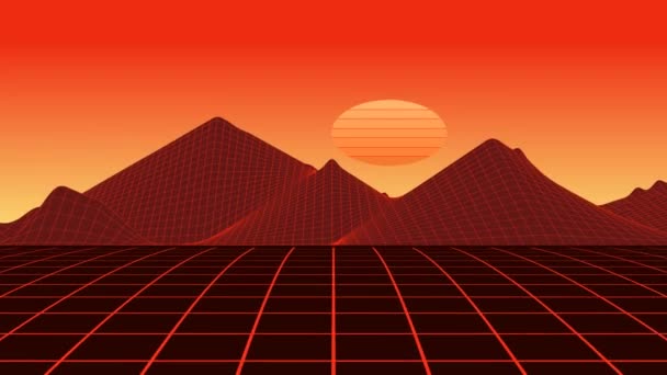 Red Mesh Mountains Computer Space Video Screensaver Animation Movement — Stock Video