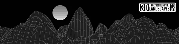 Schwarz-weiße überirdische Landschaft polygonale Berge — Stockvektor