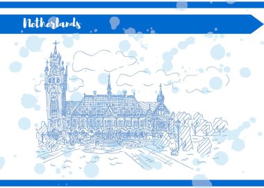 Hollanda kartpostal beyaz vektörel iş üzerinde mavi mürekkeple