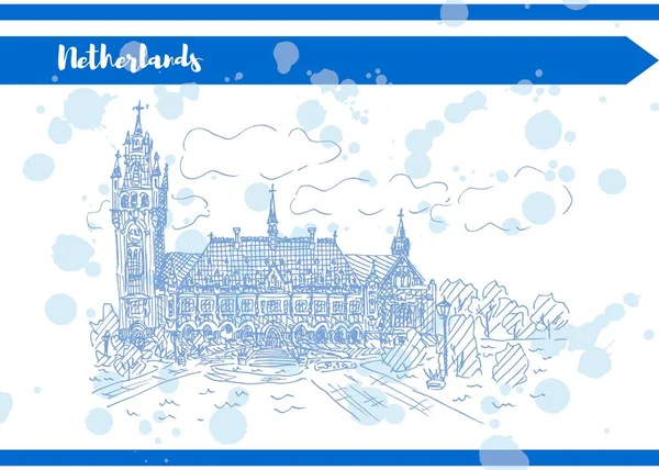 Pocztówka Holandia w niebieskim tuszem na pracy vectorial biały — Wektor stockowy